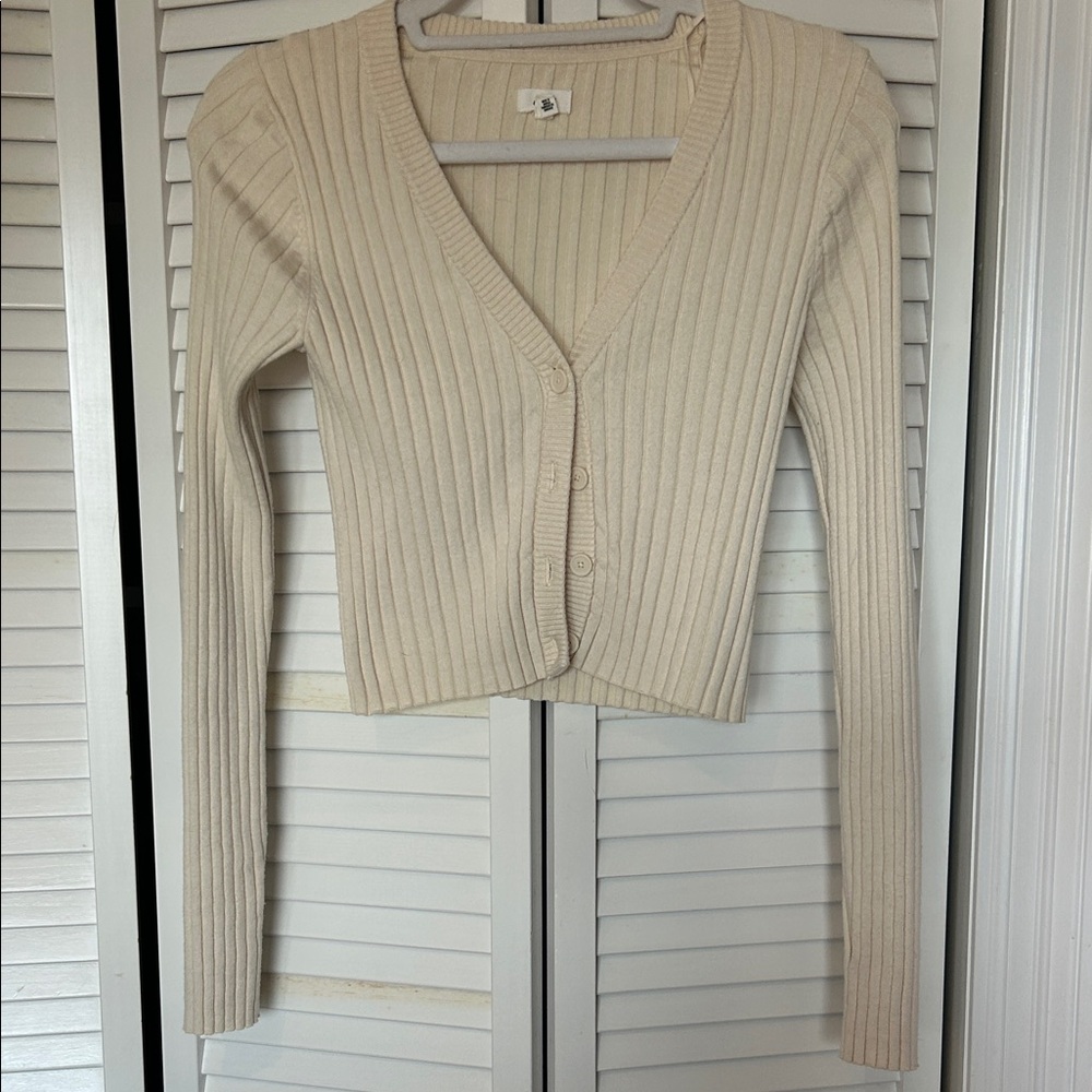 Aerie Cream Ribbed Button-Up Cardigan